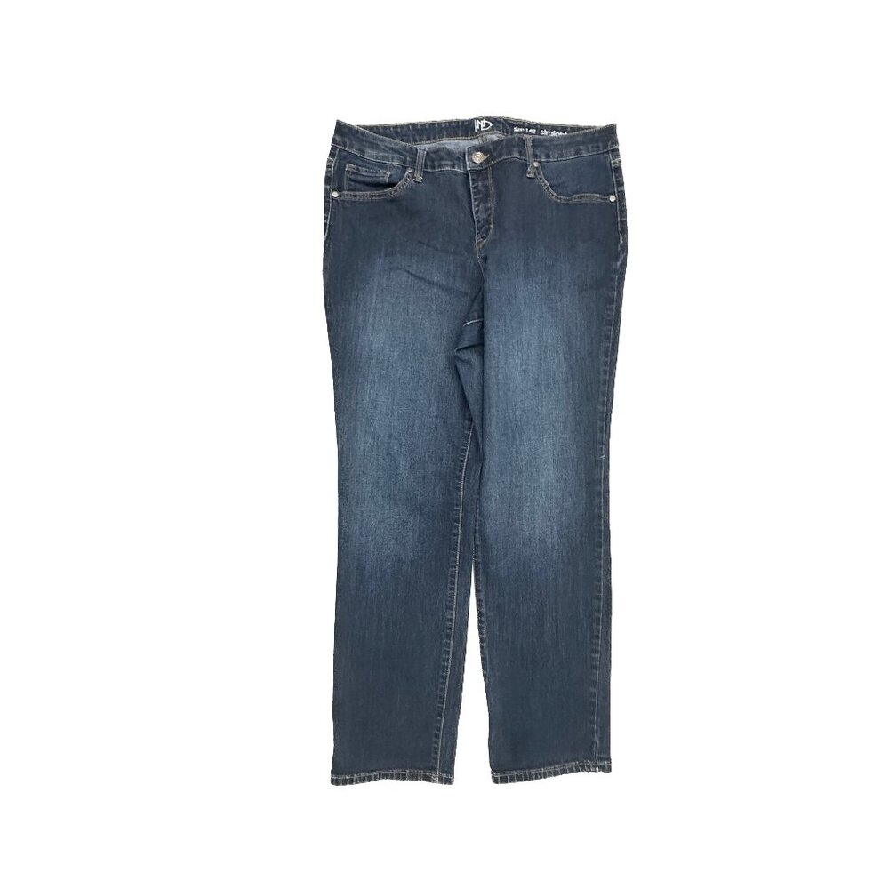 New Directions Straight Jeans Women 14 Dark Wash Blue Denim Classic Mid Rise